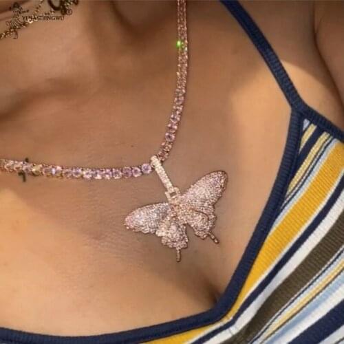 Butterfly Pendant Necklace Rock Accessories Fashion Jewelry Mens Womens Hip Hop Rap Singer Cool Ice Out Bling Charm Womens