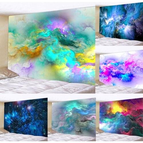 Psychedelic Space Nebula Hang Tapestry Tie Dye Wall Tapestry Sea of Clouds Star Cluster Rainbow Iridescent Pastel for Bedroom