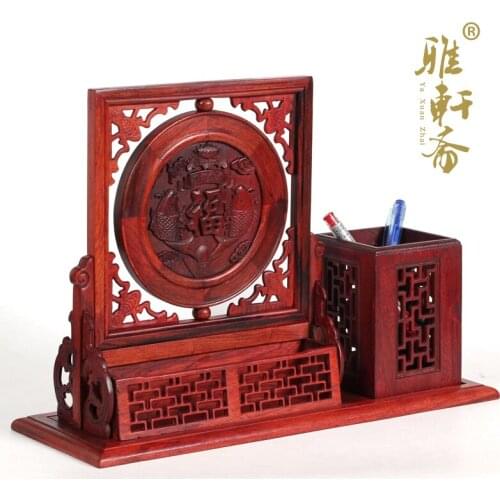 TZ vegetarian mahogany crafts solid wood pen name card box office Fuzhou Pisces combination ornaments with gift box