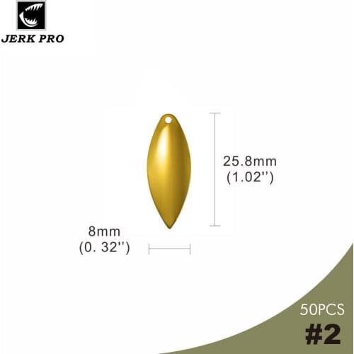 JERK PRO 50PCS Size 2 Gold Plating Smooth Steel Willow leaf Spinner Blades Spinnerbait Part Fishing Lures Angler’s Tackle Craft