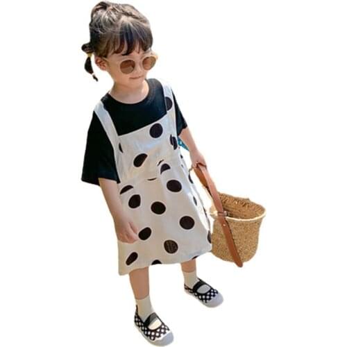 Back To School Outfits Age For 2 - 8 Years Baby Girls T-Shirts + Strap Dress Kids 2Pcs Sets 2021 New Summer Children Clothes