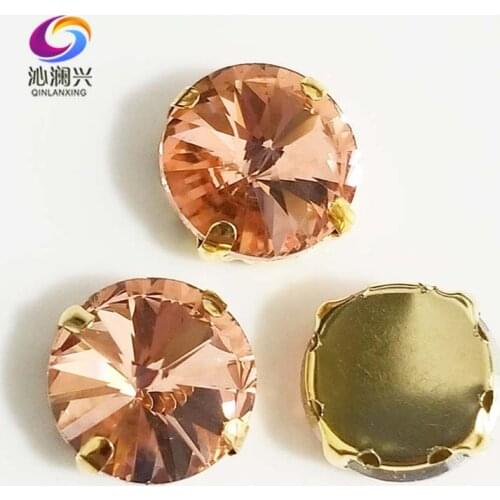 Water red round shape golden bottom AAA Glass Crystal sew on claw rhinestones,Diy Clothing accessories 8mm/10mm/12mm/14mm