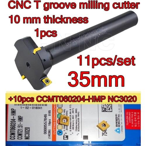 35mmx10mm thickness x20mm Petiole -4F CNC T-slot milling cutter 1pcs+10pcs CCMT060204-HMP NC3020 11pcs/set Processing: steel