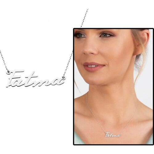 Tesbihane Horizontal Design Personalized Name Written 925 Sterling Silver Lady Necklace