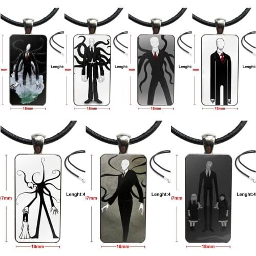 Slenderman For Kids Beads Vintage Jewelry Stainless Steel Color Glass Cabochon Choker Pendant Long Rectangle Necklace