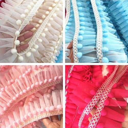 YACKALASI Crinkle Chiffon Flower Lace Baby Pink Crepe Fringe Ruffled Appliqued Handwork Sewing Trims 5.5cm