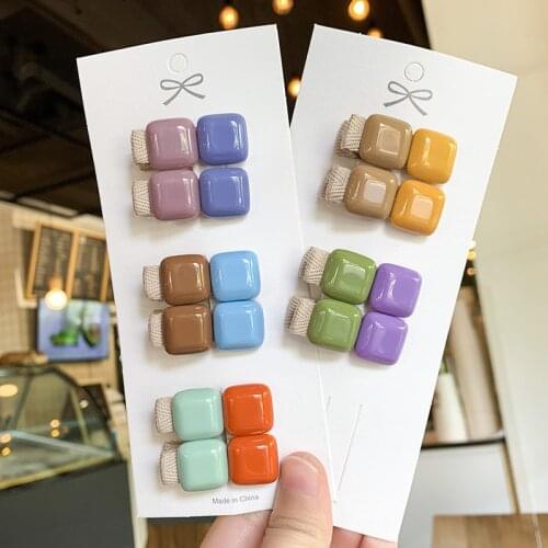 2Pcs/lot Korea Candy Color Acrylic Square Hair Clips For Women Young Girl Hair Accessories Barrettes Hairpins