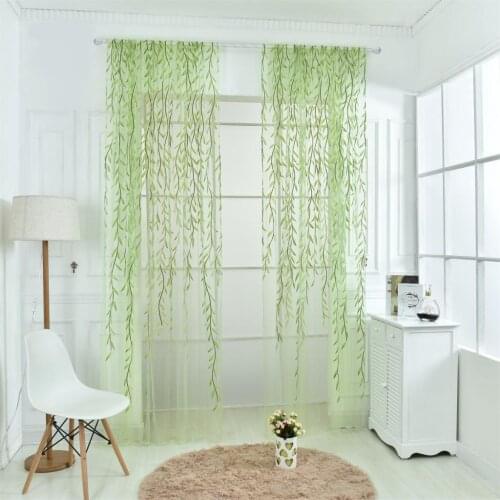 Willow Pattern Sheer Window Curtain Tulle Voile Curtain Valances for Living Room Dinning Room Bedroom (Green Color)