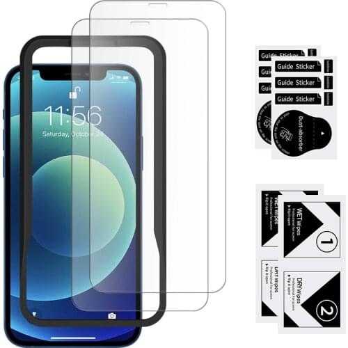 High Quality 2 Pack Clear Glass Screen Protector 9H Tempered Glass Film With Installation Frame For iPhone 12 Mini
