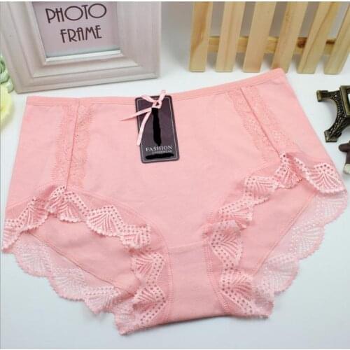 KJA19 High Quality Underpants Large Size Sexy Ladies Cotton Panties Women Mid Waist Lace Underwear Knickers Culotte Femme