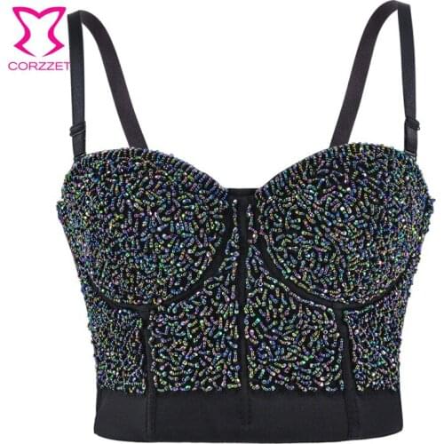 Purple Beading Punk Rave Gothic Brasier Push Up Bralette Crop Top Sexy Bras For Women Underwear Bra Bustier Dance Party Clubwear