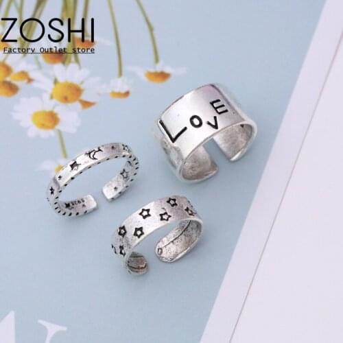 3pcs Vintage Metal LOVE Geometric Pattern Open Ring for Women Silver Color Wide Punk Ring Set Party Jewelry Valentines Day Gift