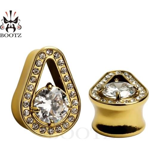 New fashion copper ear plugs gem ear tunnel piercing body jewelry pair selling 2pcs lot small size ear gauges