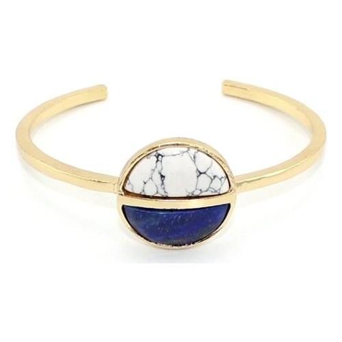 2016 New white stone round simple bangle cute blue stone double semicircle cuff bracelets & bangles