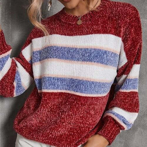 2021 Oversized Thin Sweater Women Vintage Striped Loose Sweaters Pullovers Streetwear Autumn Knitted Jumper Femme Sueter Mujer