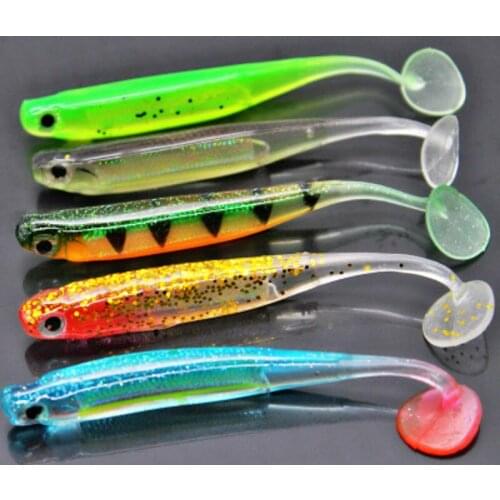 5pcs/soft Bait 70mm 90mm 2g 5g T-tail Fishing Lure Rainbow Color Sequined Swing Autumn and Winter Ice Fishing Lure jig