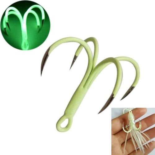 5pcs Luminous Quadruple Barbless Fishhook Glowing Squid Octopus Hook Saltwater Fishing Soft Lure Jigs Spoons Assist Hook