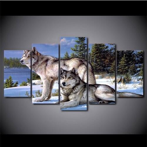 5 Pieces Canvas Art Painting Printed Wolfs in the snow winter Wall Art Print Canvas Painting Home Decor