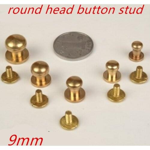 50pcs/lot 9mm Luggage Leather metal Craft Solid Screw Nail Rivet flank pacifier nail /strap Rivets Copper great quality
