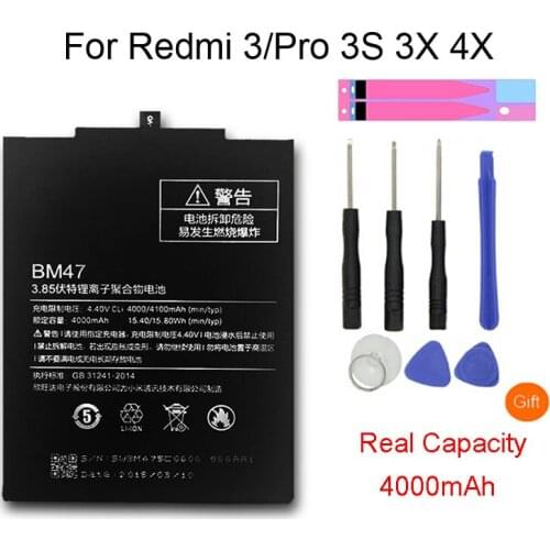 Phone Battery BM47 4000mAh for Xiaomi Redmi 3 3S 3X 4X High Capacity High Quality Original Replacement Battery Free Tools