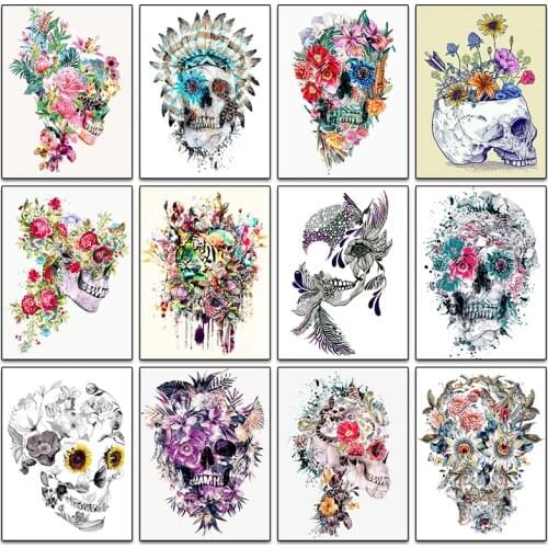 Full 5D Diy Diamond Painting Skull And Flower Helloween Diamond Embroidery Cross Stitch Rhinestone Diamond Mosaic Home Decor gx