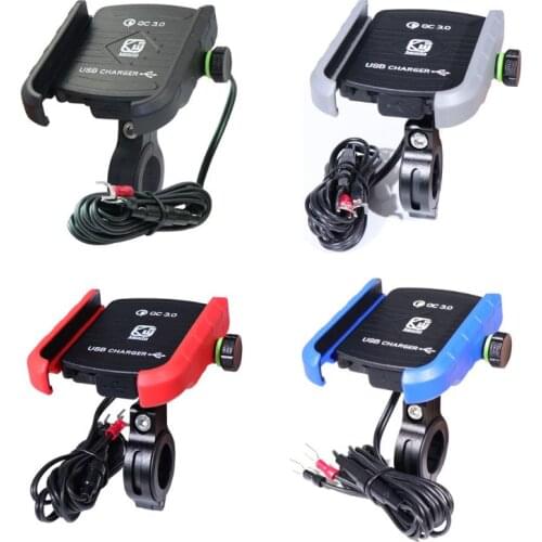 Waterproof Motorbike 360 Degree Motorcycle Handlebar Mirror Cell Phone Mount Holder with QC 3.0 USB Charger for iPhone Samsung