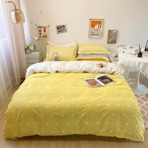 Girlish Style Heart Pattern Duvet Cover Set 175x220 Pillowcase 3Pcs,210x210 Quilt Cover,Extra Large,Yellow Bedding Set