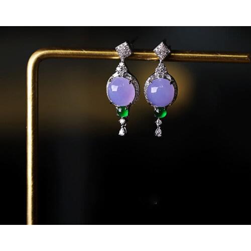 Designer original new silver inlaid ice purple chalcedony egg round earrings fashion all-match temperament ladies jewelry