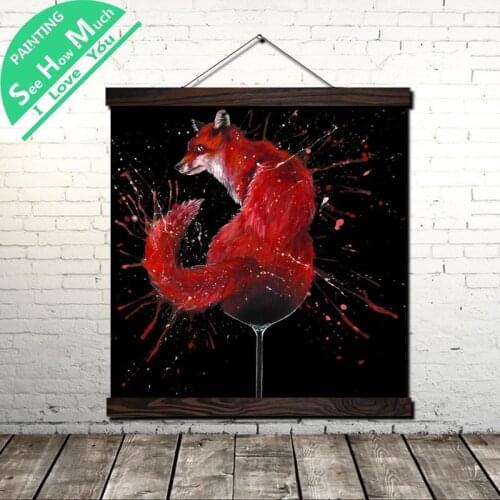 Foxy Red Fox Scroll Painting Canvas Vintage Poster and Prints Wall Art Picture Living Room Bedroom Farmhouse Decoration