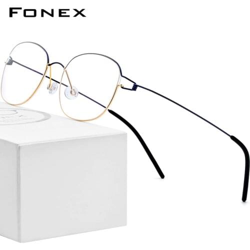 FONEX Titanium Alloy Glasses Frame Men Prescription Eyeglasses Korean Denmark Women Myopia Optical Frame Screwless Eyewear 98618