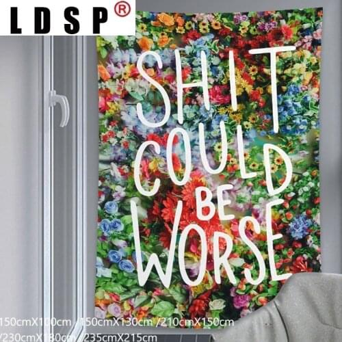 LDSP Tapestry Floral Words Wall Hanging Fabric Mural Background Cloth Wall Rugs Towel Beach Fabric Blanket Dorm Living Home Deco