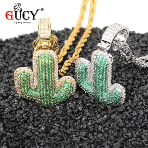 GUCY Cactus Necklace & Pendant Tennis Chain Gold Silver Color AAA Cubic Zirconia Hip Hop Rock Jewelry