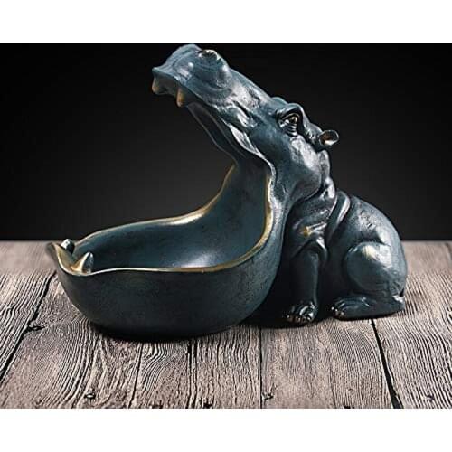 Hippopotamus Storage Box Statue Creative Hippo Figurine Sculpture Key Candy Container Home Table Decoration Gift