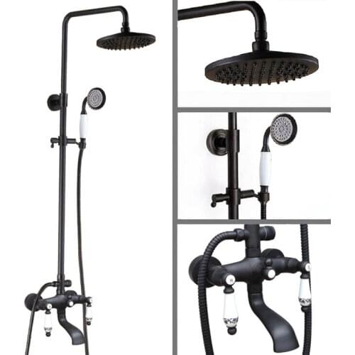 Oil Rubbed Brass Wall Mounted Rain Bathroom Rainfall Shower Faucet Set with Hand Spray Shower Head Bath Tub Mixer Tap 2hg126