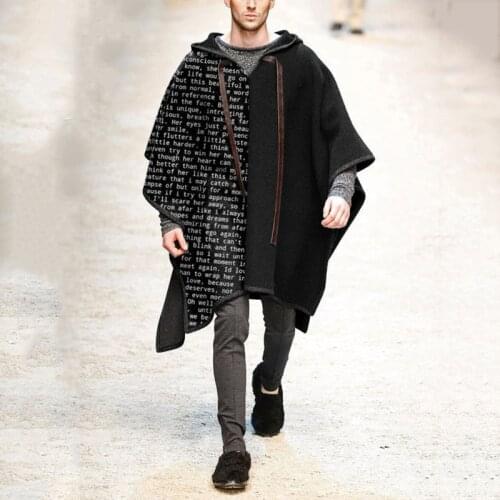 2021 European and American foreign trade cross border printed letters mens cloak shawl cover head cloak tweed coat