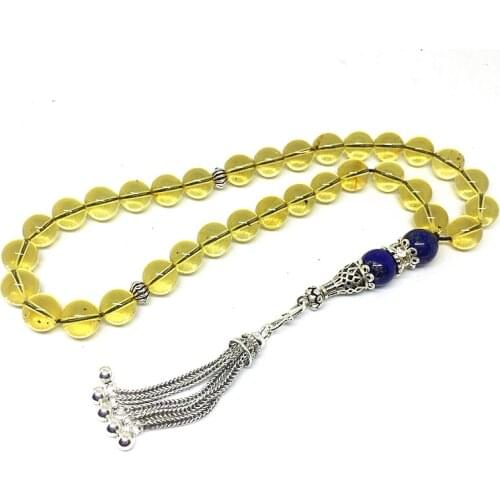 New Design Natural Mexico Blue Amber 33 Beads Prayer Beads with Silver Tassel Mala Certificated Amber Customized High Qaulity