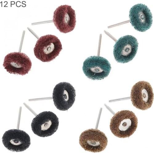 12pcs/set Nylon Fiber Polishing Wheel Abrasive Accessories with 3mm Shank Diameter and Four colors Grinding Head for Grinding