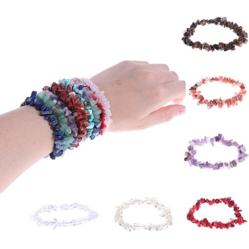 1PCS Natural Irregular Mix Chipped Raw Natural Stone Yoga Healing Quartz Crystal Stretch Bracelet