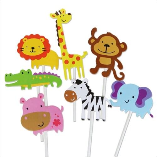 Animals Cake Topper Giraffe Lion Fox Monkey Cupcake Topper Childrens Day Party Decoration Baby Shower Supplies Kids Gifts