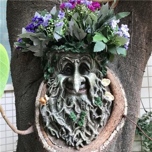 Outdoor decoration Resin Statue Tree Pendant Sculpture For Home Gardening Mushroom Smiling Face Can Put Flowers Jsys