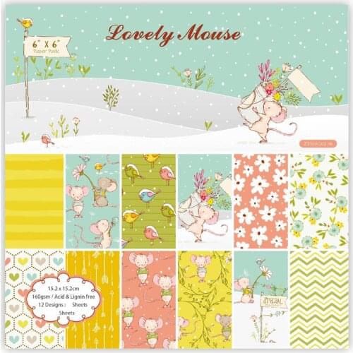 ZFPARTY 12pcs 6" Single-side Printed Lovely Mouse pattern creative papercraft art paper handmade scrapbooking kit set book