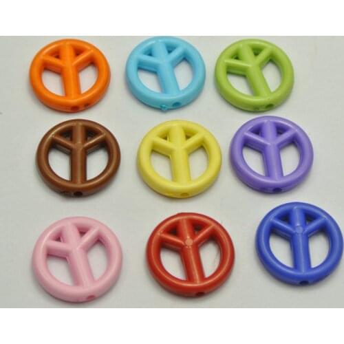 100 Mixed Bubblegum Color Acrylic Peace Sign Charm Beads 16mm