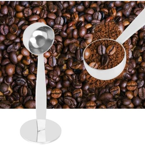 2 in 1 Stainless Steel Coffee Bean Scoop Tamping Measuring Scoop Dual-purpose Coffee Tamper Black Espresso Rack For Kitchen Bar