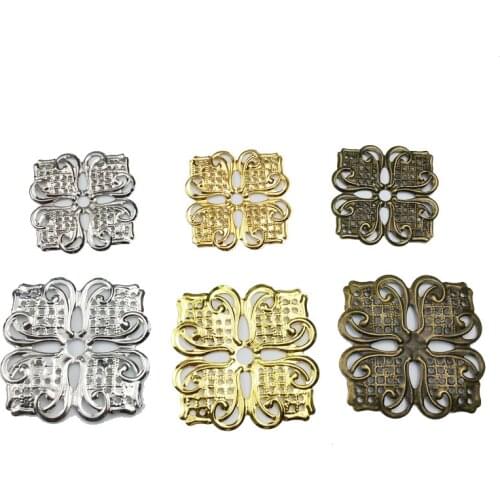 20pcs 35mm Wholesale Filigree Square crafts Hollow Embellishments Findings,Jewelry Accessories Bronze Tone ornaments