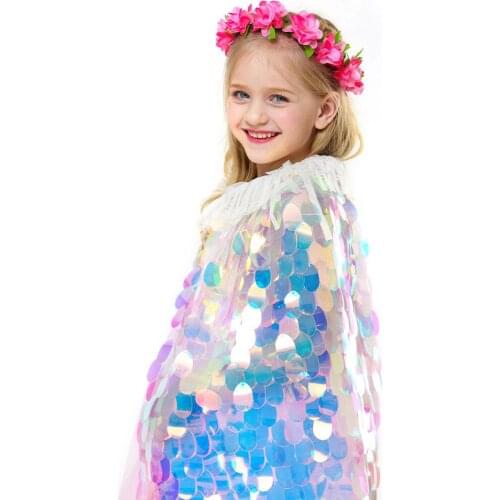 2019 Kids Princess Costume Sweet Girls Mermaid Sequin Costume Cloak Cape Robe Outwear For Birthday Party Festival