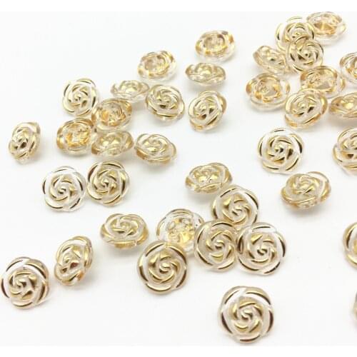 300pcs 13mm Gold Roses Flowers Acrylic Buttons Sewing Dress Shirt Button DIY Crafts Embellishments Bags Decorations