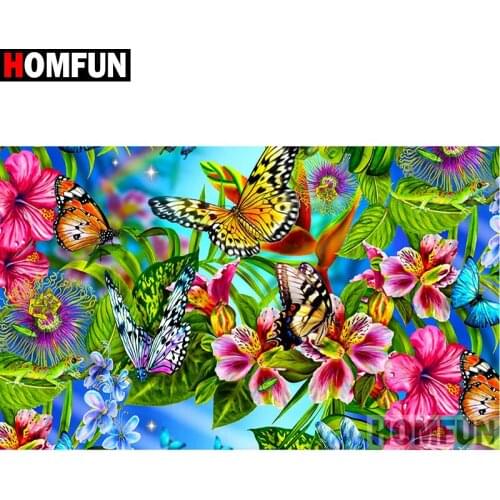 HOMFUN Full Square/Round Drill 5D DIY Diamond Painting "Flower butterfly" Embroidery Cross Stitch 5D Home Decor A08693