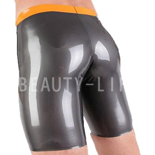 BEFITU Latex nice shorts with snap and zipper fetish under pants codpiece customization sexy Bermuda natural handmade