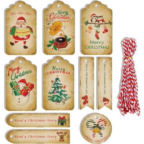 50pcs Merry Christmas Tags Kraft Paper Card Gift Label Tag Santa Claus Snowman Hanging Tags Christmas Gift Wrapping Supplies