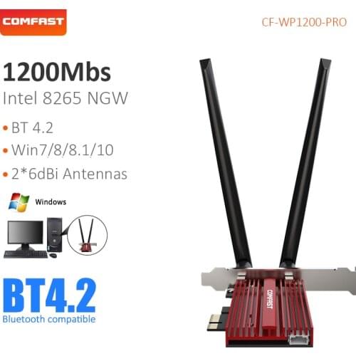 Dual-band 2.4/5G wifi PCI-E card bluetooth 4.2 1200Mbps wireless adapter for desktop CF-WP1200PRO 2*6dBi antenna network card